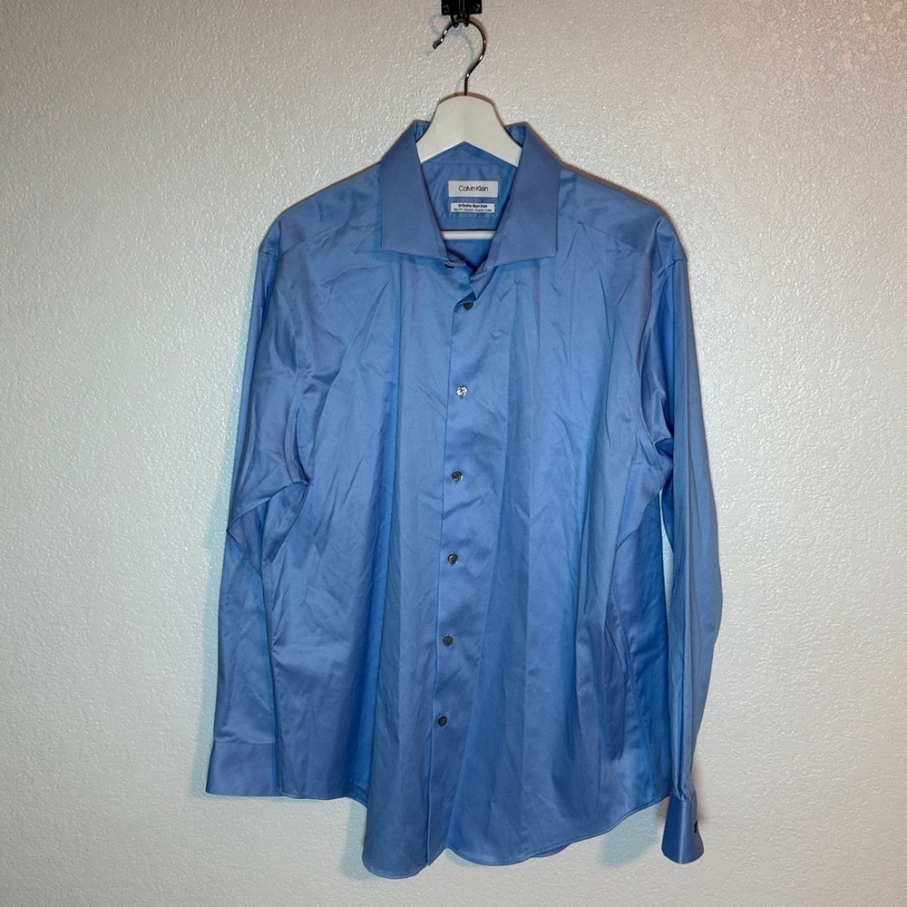 Calvin Klein Light Blue Infinite Non Iron Slim Fit Stretch Dress Shirt Size XL